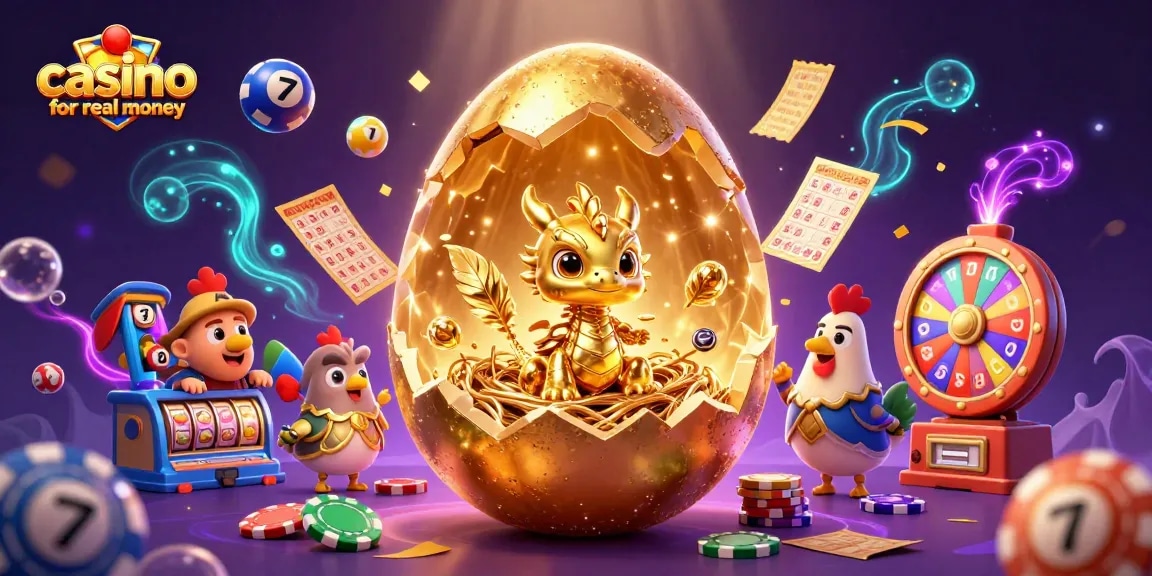 Experience the excitement at a casino for real money with a magical illustration showcasing a golden dragon and dynamic gaming elements.