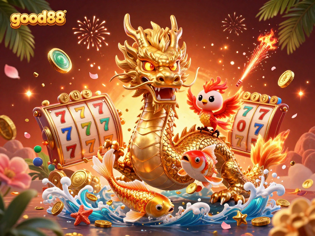 Experience thrilling wins with good88 in this vibrant, dynamic casino illustration