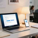 Using Telegram Chinese Version in a modern workspace with a laptop, smartphone, and motivational decor